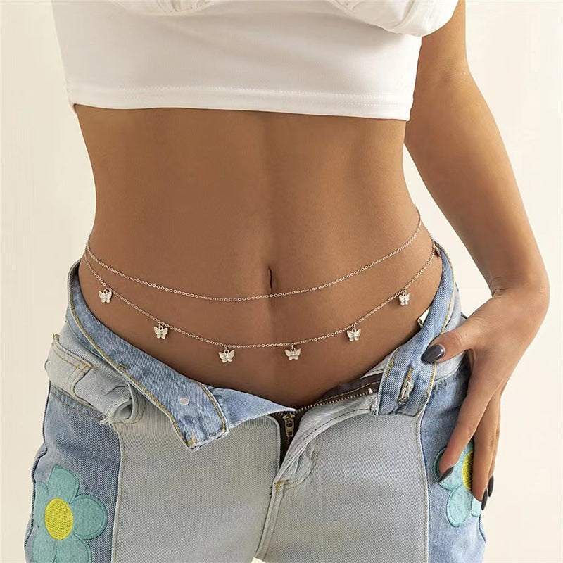 Cadena de metal estilo punk retro con diseño de mariposa, ajustable, multicapa, para el cuerpo (compra mínima: 2 unidades) 