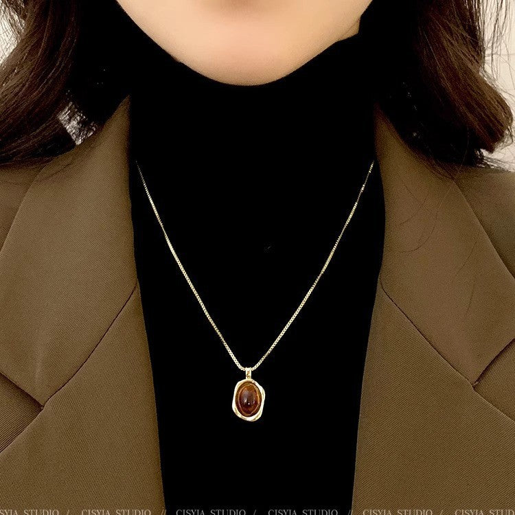 Collar de suéter dorado apilado con ámbar, cadena de suéter para niñas 