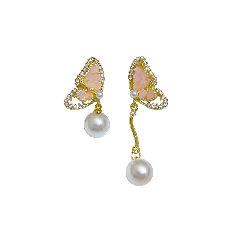 1 Pair Sweet IG Style Geometric Heart Shape Butterfly Inlay Alloy Rhinestones Pearl Drop Earrings Ear Studs
