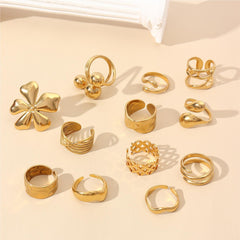 Anillos abiertos chapados en acero inoxidable 304 con diseño floral retro al por mayor 