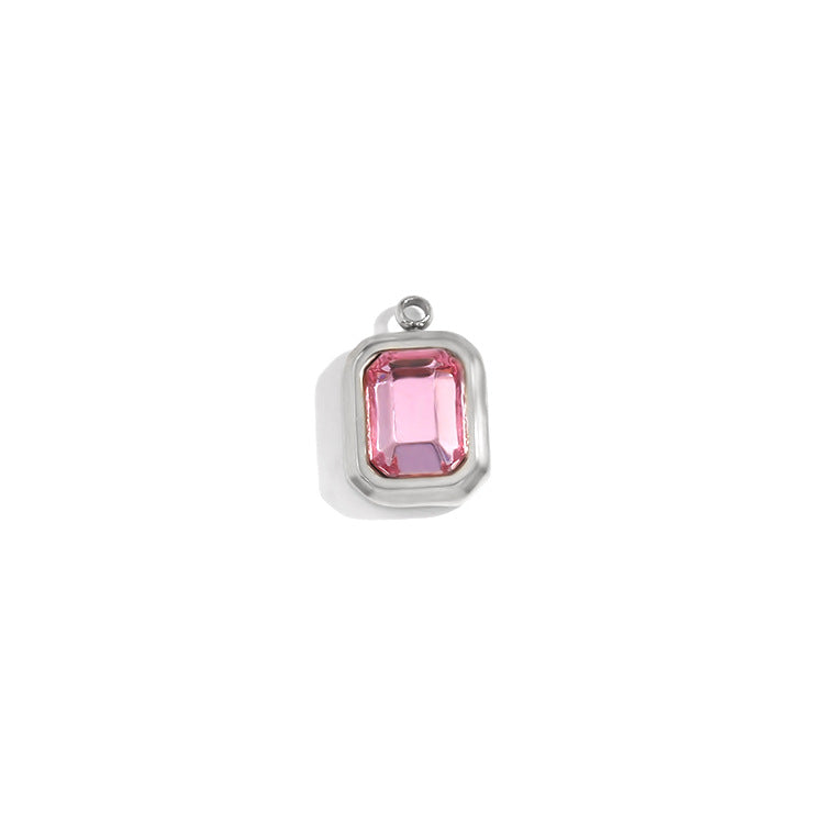 1 Piece 304 Stainless Steel Glass Stone Square Pendant