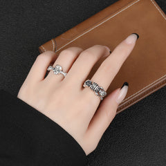 Anillo de calavera de plata tailandesa con forma de hueso, estilo punk, hip hop, joyería de plata. 