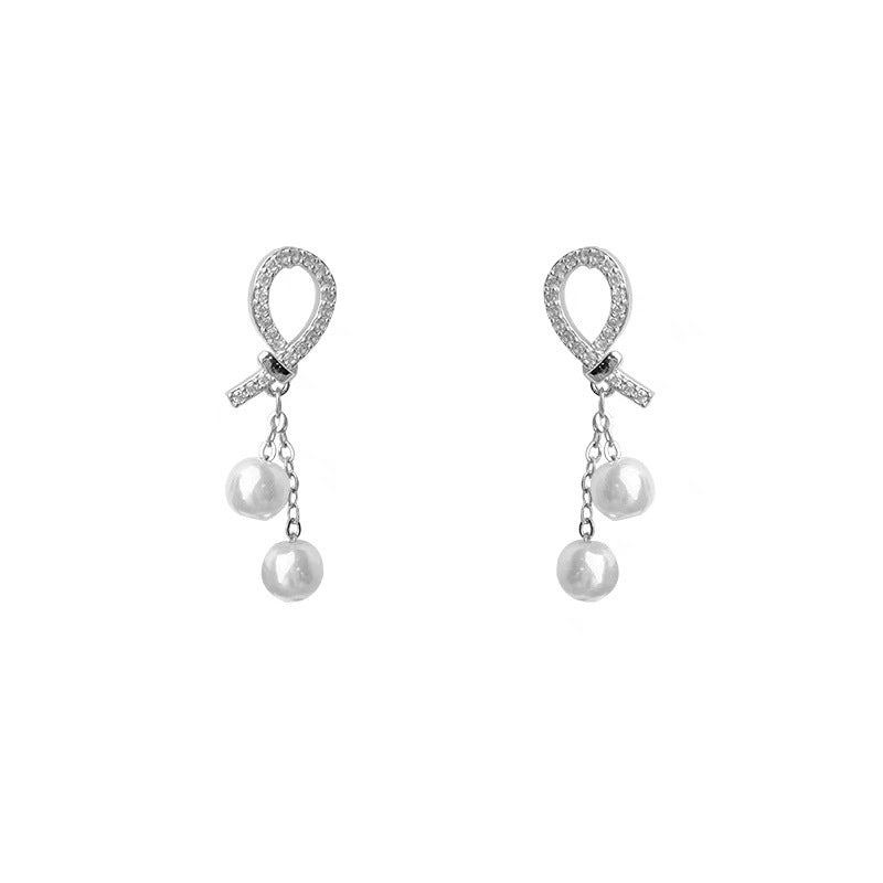 1 Pair Sweet IG Style Geometric Heart Shape Butterfly Inlay Alloy Rhinestones Pearl Drop Earrings Ear Studs