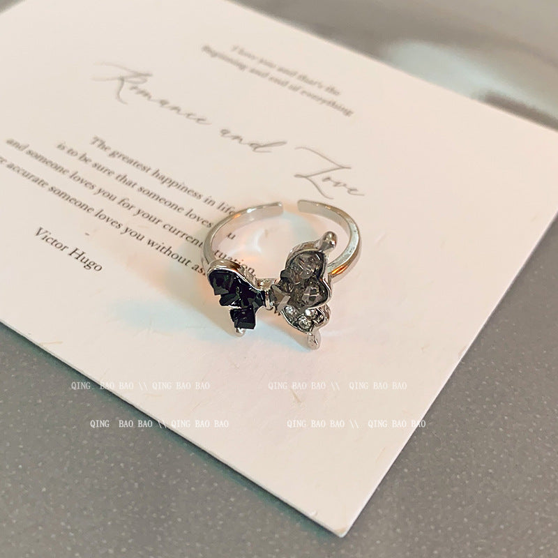 Anillo microengastado, anillo ajustable para dedo índice con apertura de circonitas para mujer