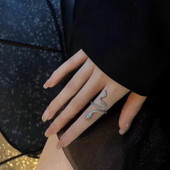 Anillo de cobre con circonitas y serpiente espiritual para mujer, anillo ajustable con apertura para el dedo índice, anillo de serpiente