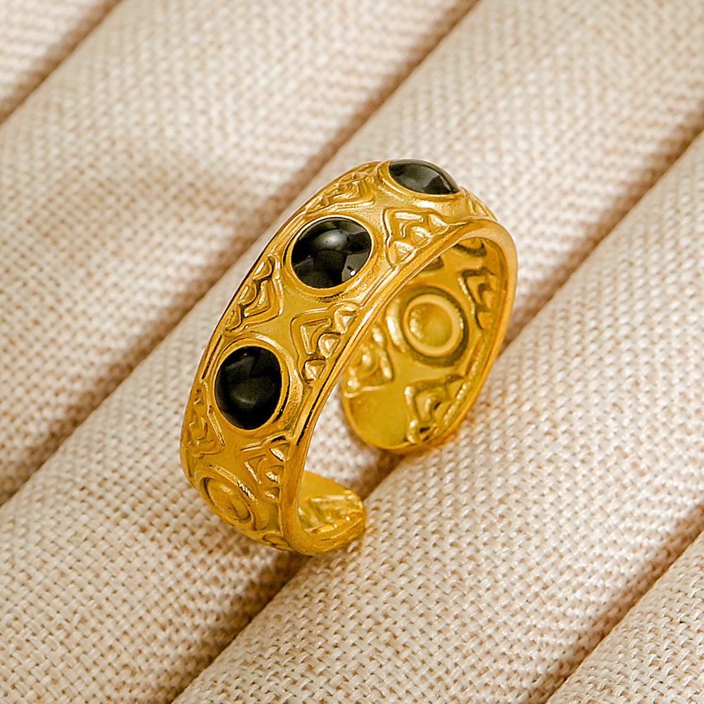 Wholesale Jewelry Geometric 304 Stainless Steel Natural Stone Open Ring (Minimum purchase 10 pcs)