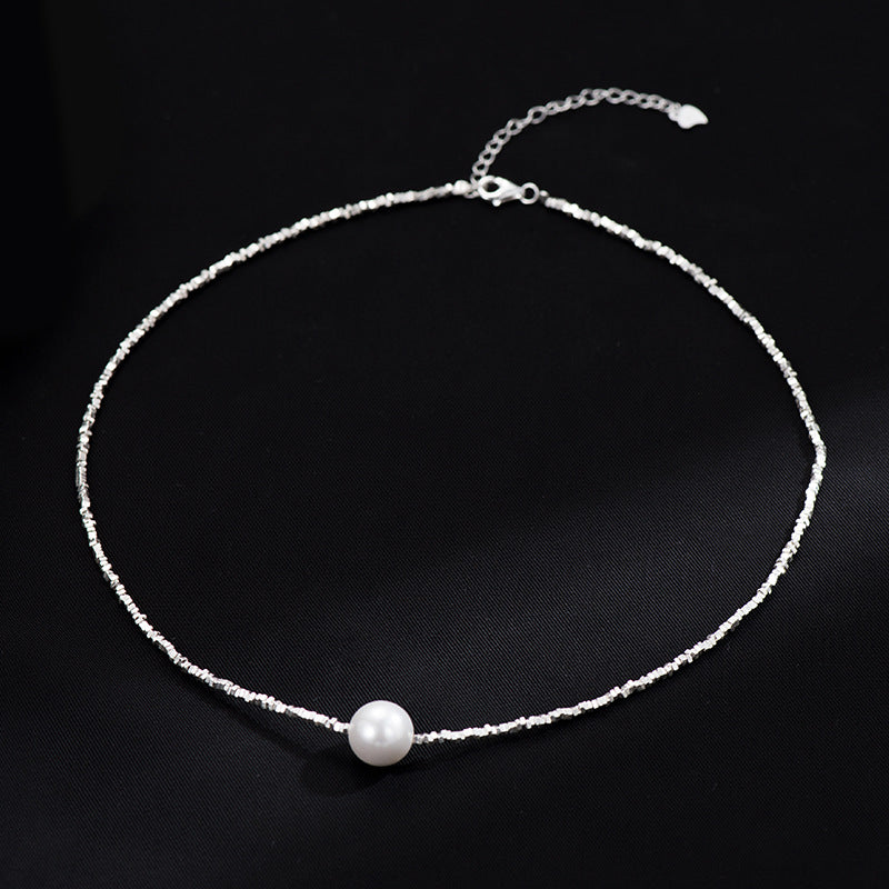 Collar de perlas de plata S925, cadena para el cuello con cuentas, cadena para clavícula 