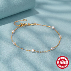 Pulsera de perlas apiladas de plata esterlina S925 (2 piezas)