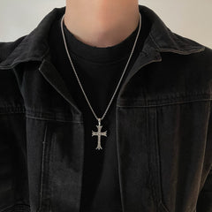 Collar de diamantes con forma de cruz, estilo hip hop, para hombre. 