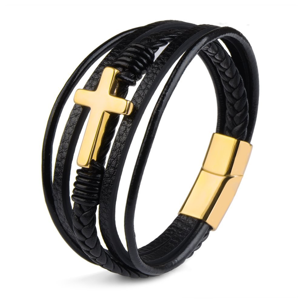 Pulsera de cuero cruzada para hombre, multicapa, tejida a mano, con hebilla magnética 