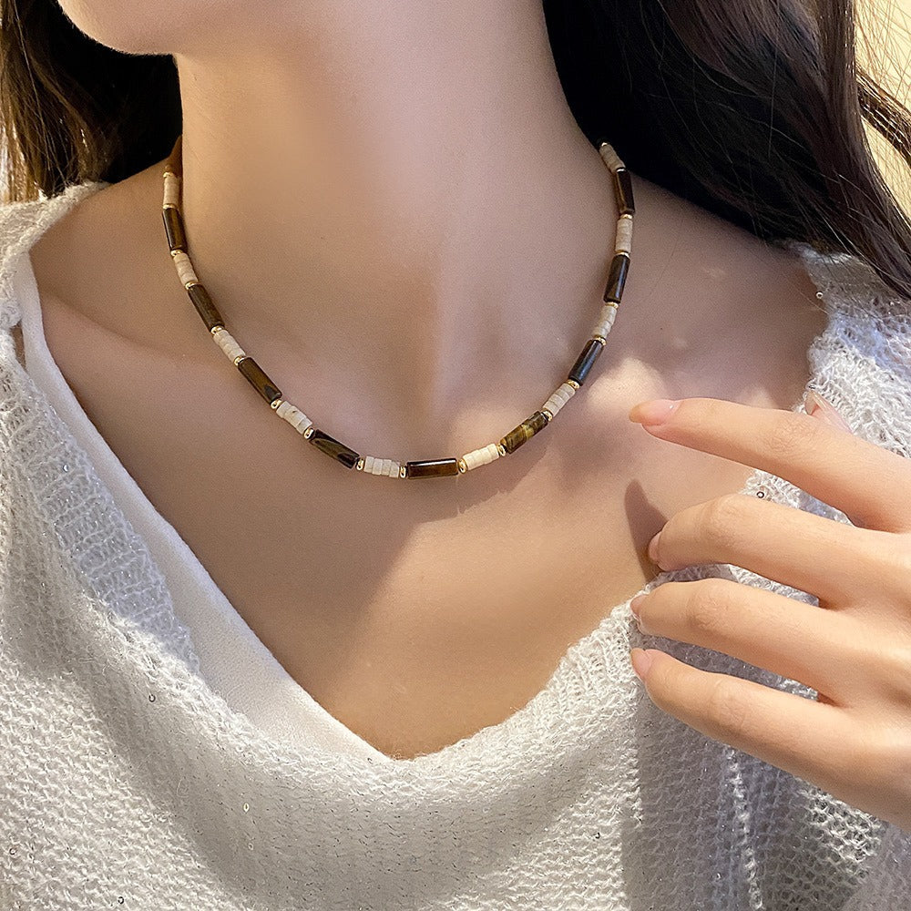Collar de perlas, piedra de ojo de tigre, collar de bolas de oro pequeñas, cadena de piedra natural 