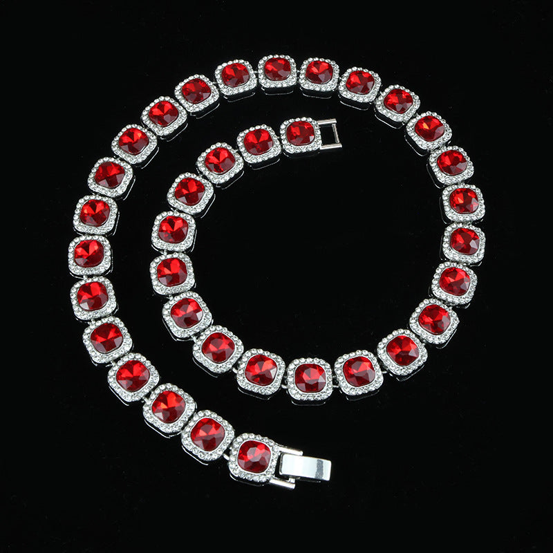 Collar de mano cubana de vidrio cuadrado de 12 mm para hombre, cadena de azúcar de roca, tendencia hip hop, aleación transfronteriza para hombre 
