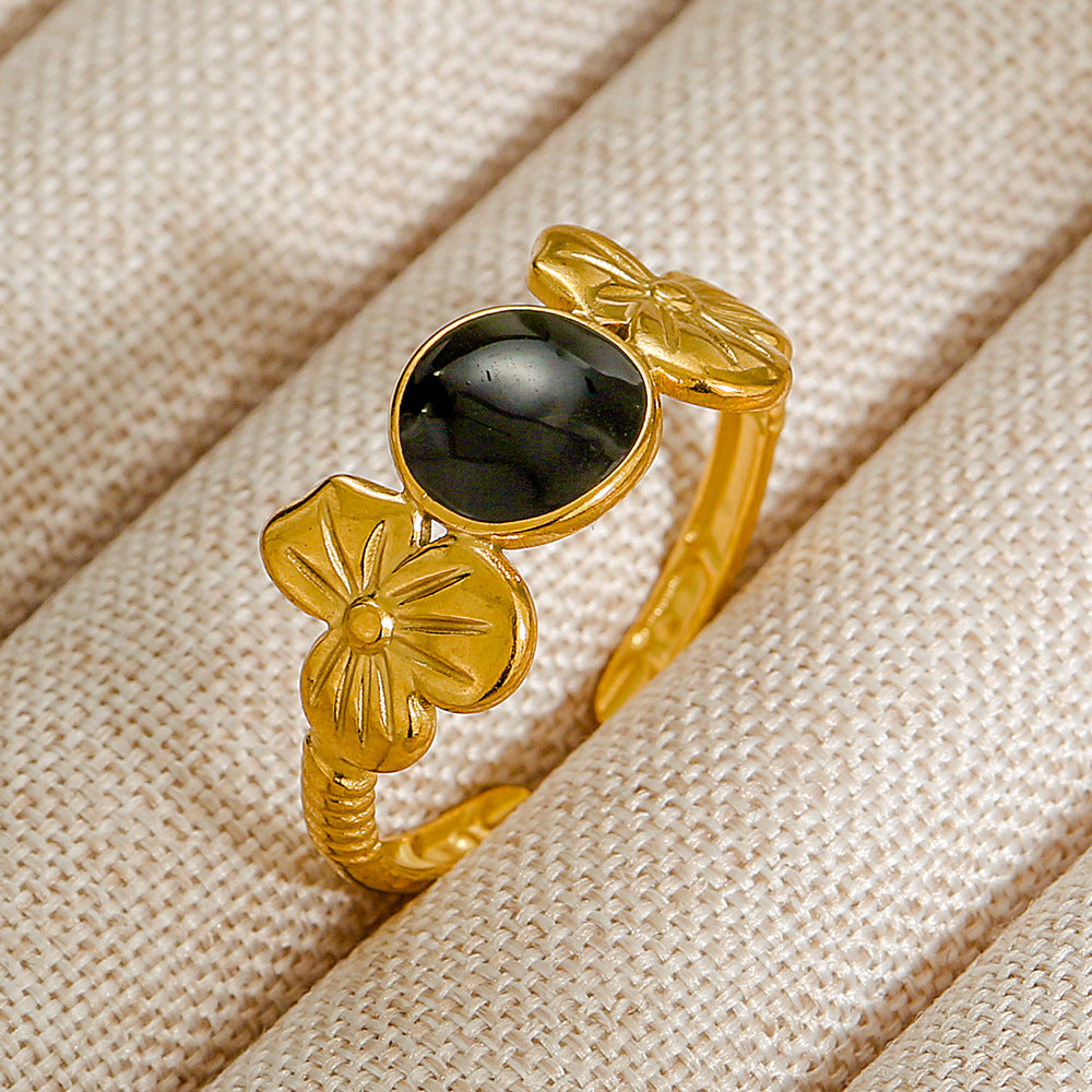Wholesale Jewelry Geometric 304 Stainless Steel Natural Stone Open Ring (Minimum purchase 10 pcs)