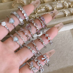 Anillo microengastado, anillo ajustable para dedo índice con apertura de circonitas para mujer