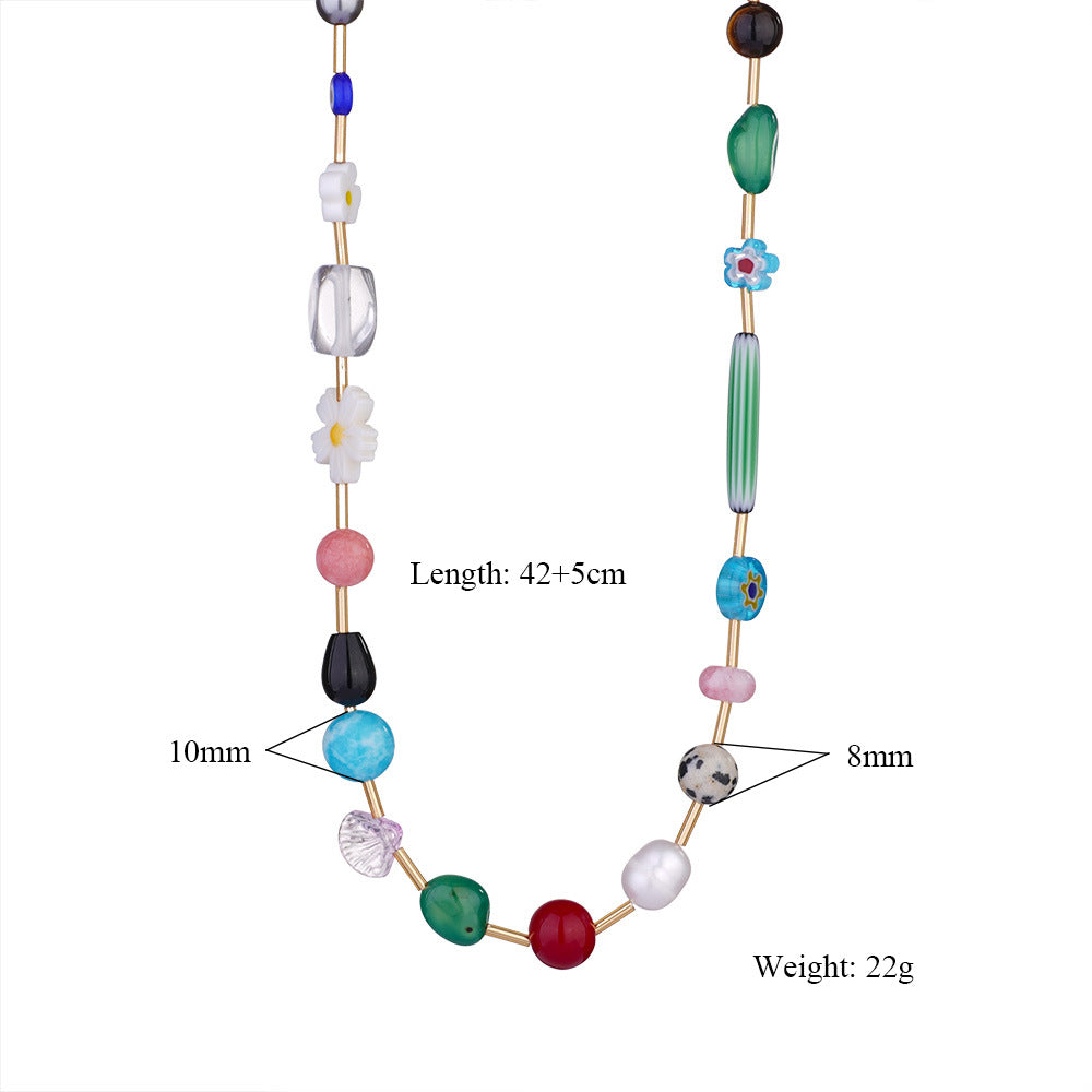 Collar de cuentas de piedra natural de colores, collar de flores de viento divertidas, collar de perlas 