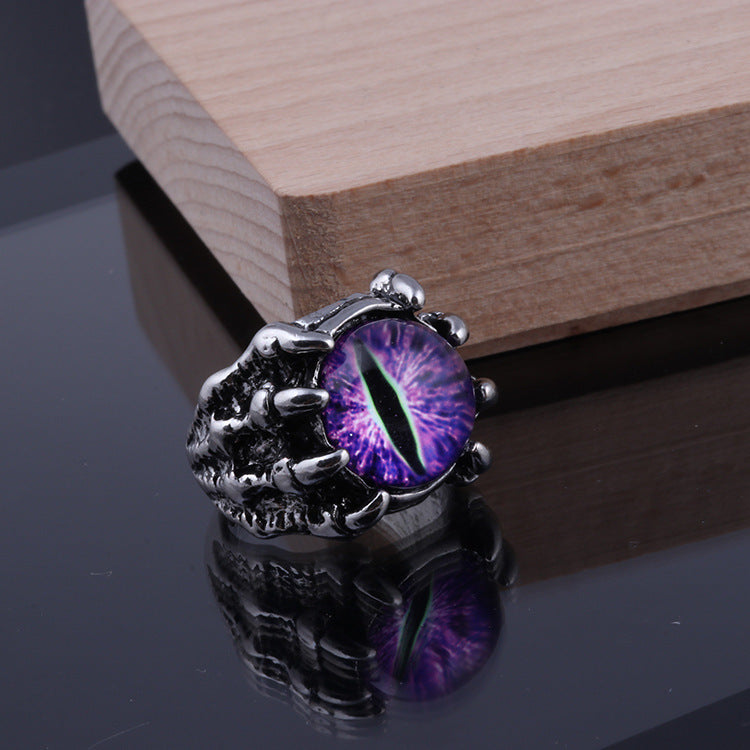 Anillo de ojo de garra de águila con garra de dragón Anillo abierto de ojo de diablo 