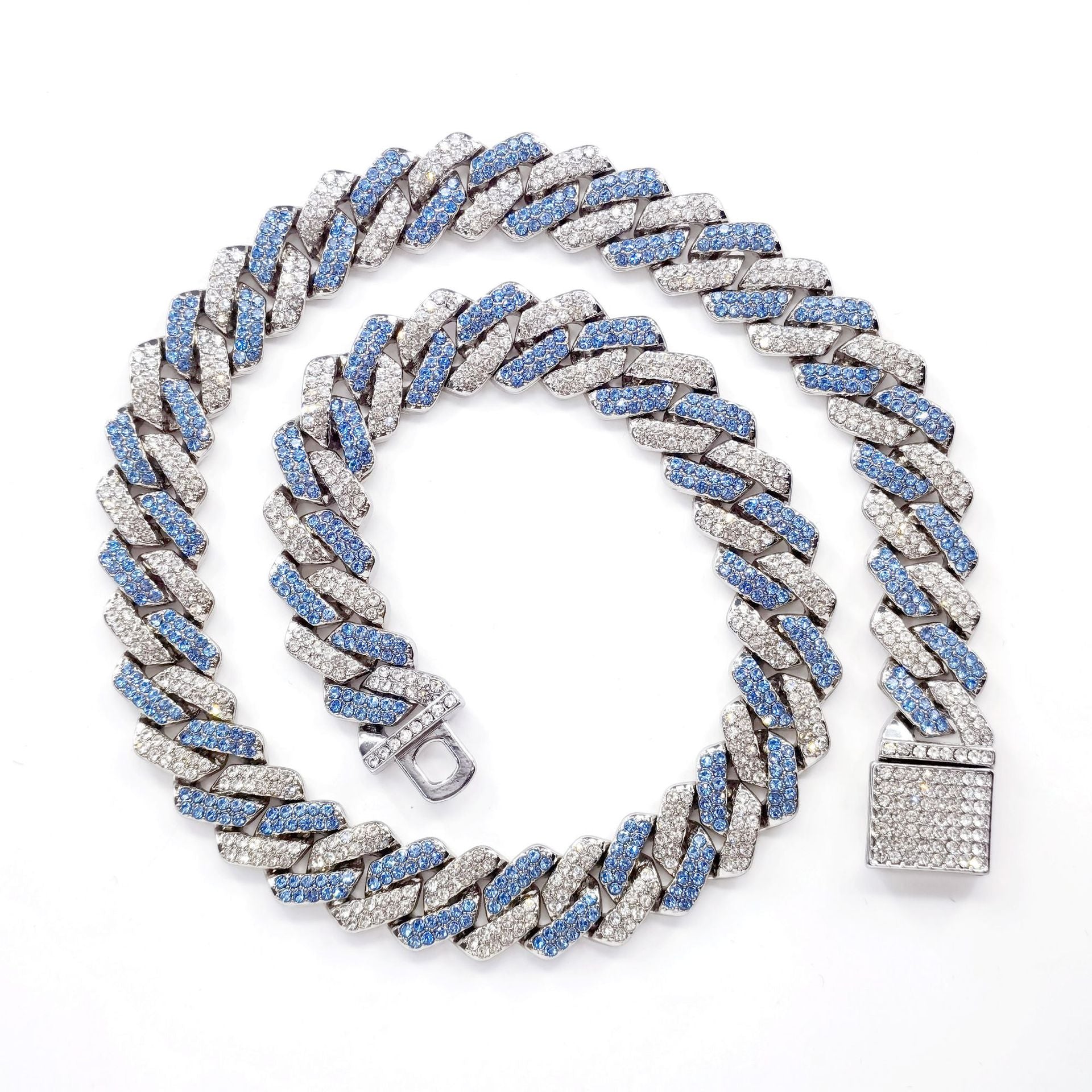 Collar de estilo hip hop para hombre con cadena cubana de aleación y diamantes de 14 mm en forma de rombo. 