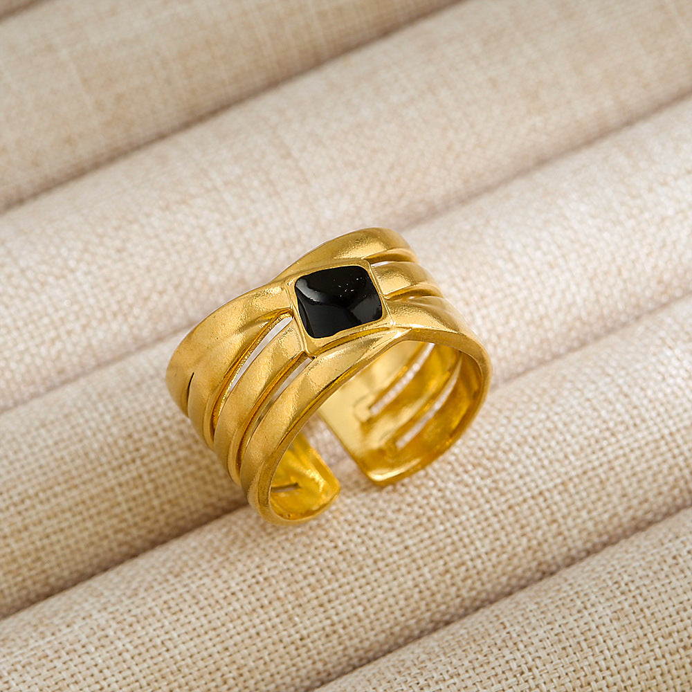 Anillo abierto de acero inoxidable 304 con letras geométricas, estilo hip hop, punk y streetwear. 
