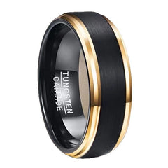 Anillo de acero de tungsteno, anillo chapado en oro, anillo de hombre bicolor, anillo de oro de tungsteno 