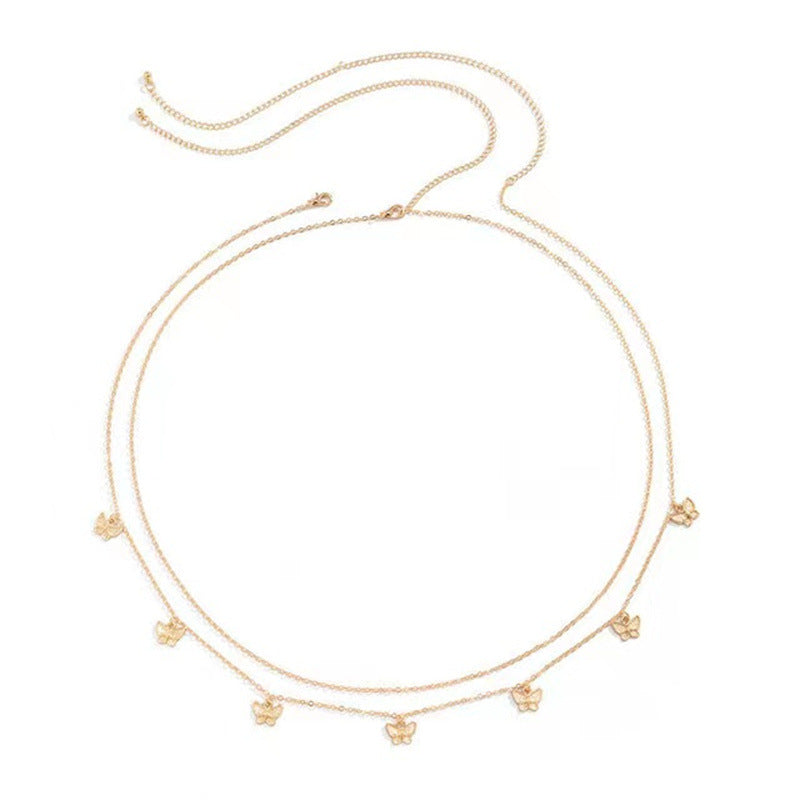 Cadena de metal estilo punk retro con diseño de mariposa, ajustable, multicapa, para el cuerpo (compra mínima: 2 unidades) 