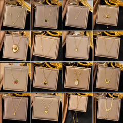 Round Heart Shape Solid Color Titanium Steel Plating Layered Necklaces