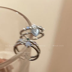 Anillo de amor azul marino, anillo de dedo índice con circonitas de luz de luna para mujer, anillo ajustable 