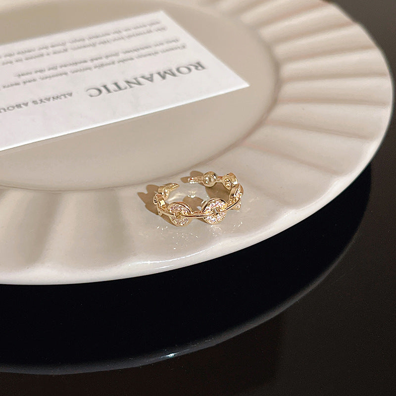 Anillo microengastado, anillo ajustable para dedo índice con apertura de circonitas para mujer