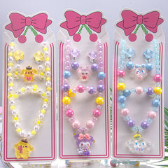 Conjunto de joyería de dibujos animados para niños, collar de perlas hecho a mano, pulsera, anillo, concha, cola de pez, unicornio 