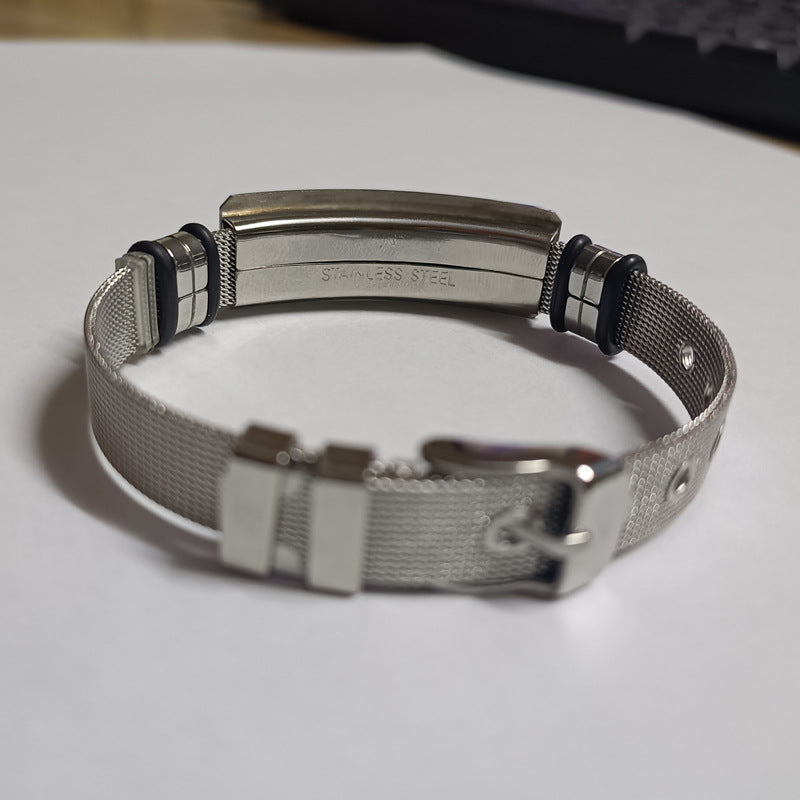 Pulsera de malla de acero inoxidable para hombre, pulsera de pareja con grabado de metal 
