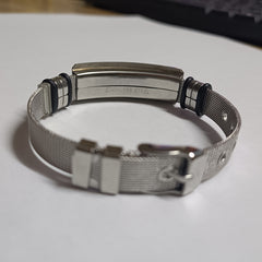 Pulsera de malla de acero inoxidable para hombre, pulsera de pareja con grabado de metal 