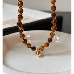 Collar de perlas, piedra de ojo de tigre, collar de bolas de oro pequeñas, cadena de piedra natural 