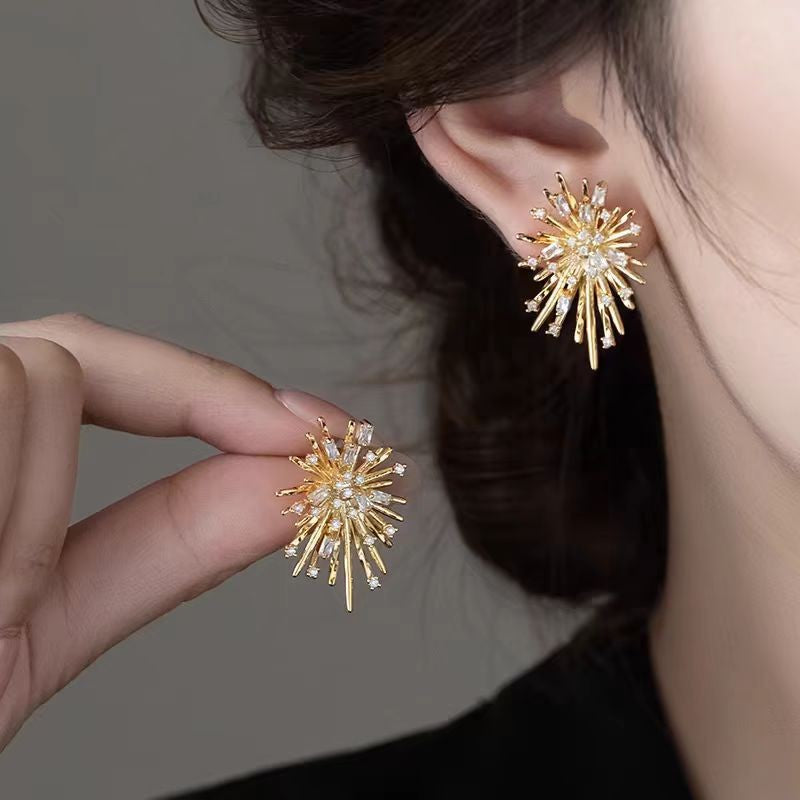 Pendientes de plata S925 con forma de aguja y diamantes de imitación para mujer 
