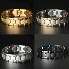 Pulsera magnética extraíble para hombre, pulsera de acero inoxidable, pulsera de energía hexagonal 