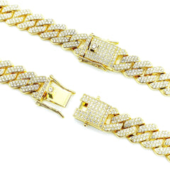 Collar de estilo hip hop para hombre con cadena cubana de aleación y diamantes de 14 mm en forma de rombo. 