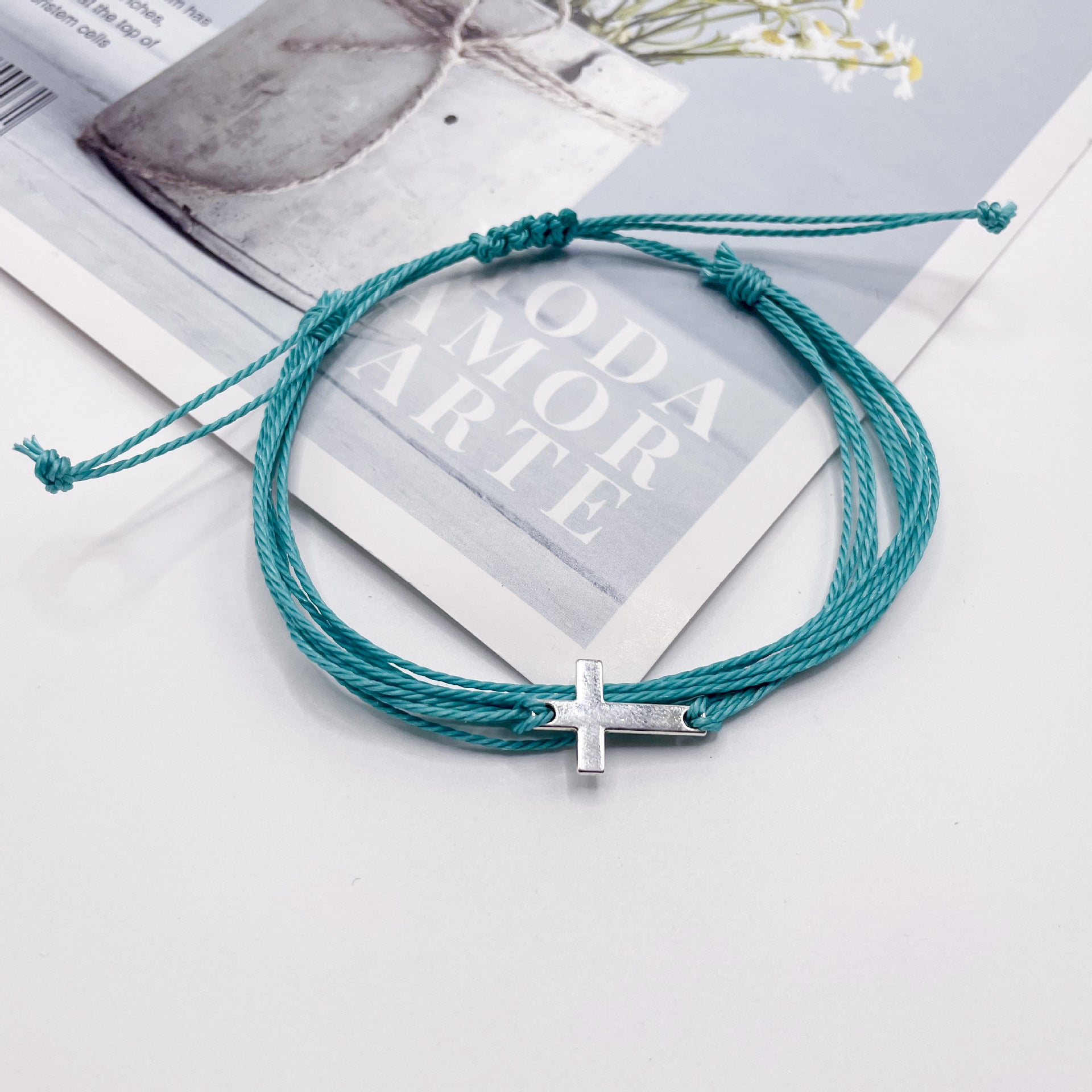 Pulsera tejida en cera, resistente al agua, con cuerda de la amistad, pulsera cruzada para surfear en la playa.