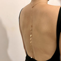 Butterfly water drop back chain, metal rose pearl necklace women's beach body chain