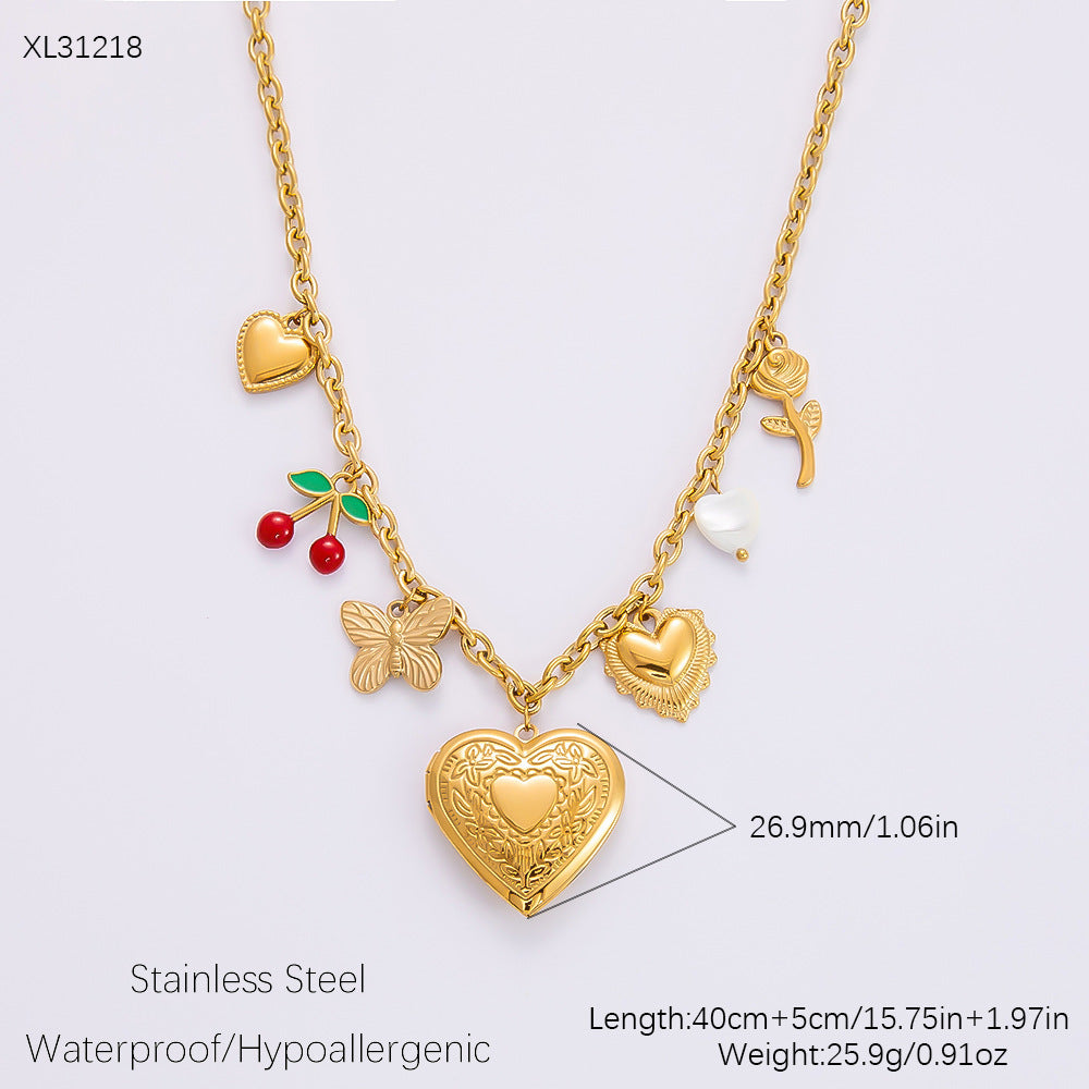 Collar con colgante de acero de titanio chapado en forma de corazón con lazo y ojo de diablo de estilo clásico, joyería al por mayor 
