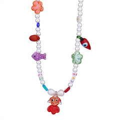 Collar de cuentas de piedra natural de colores, collar de flores de viento divertidas, collar de perlas 