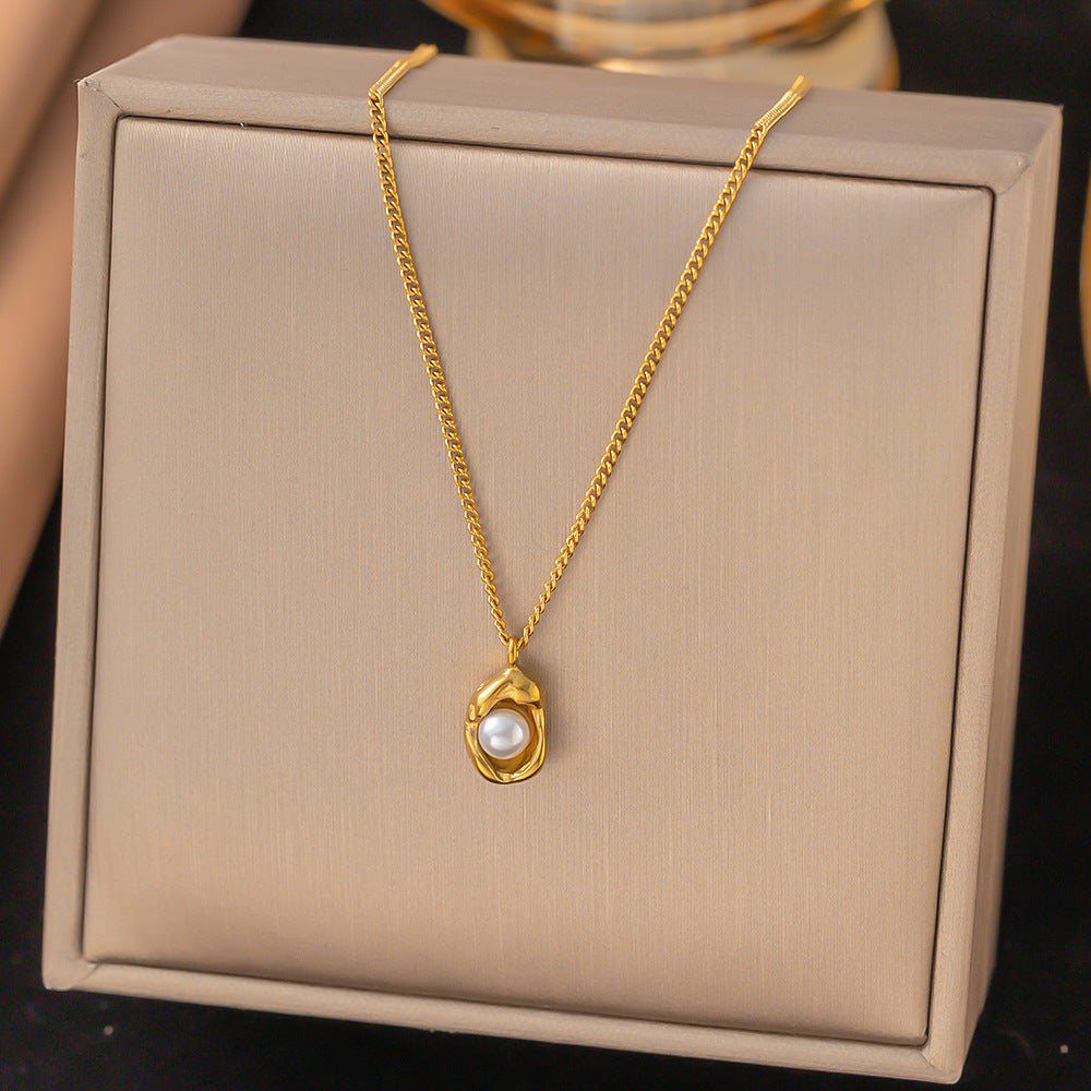Wholesale Jewelry Sweet Heart Shape Floral Titanium Steel Plating Necklace