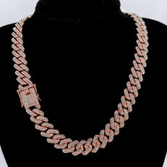 Collar de estilo hip hop para hombre con cadena cubana de aleación y diamantes de 14 mm en forma de rombo. 