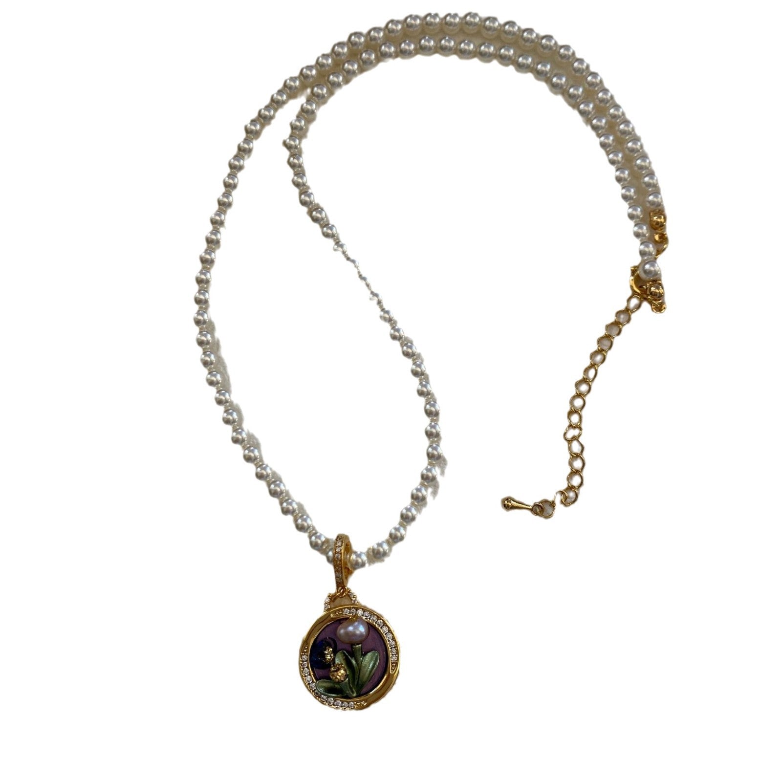 Collar de perlas finas con colgante de agua dulce natural pintado al óleo para mujer 