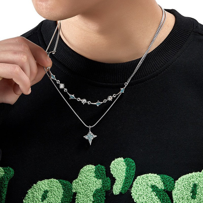 Collar de cadena cubana para hombre con circonitas cruzadas de acero y titanio 