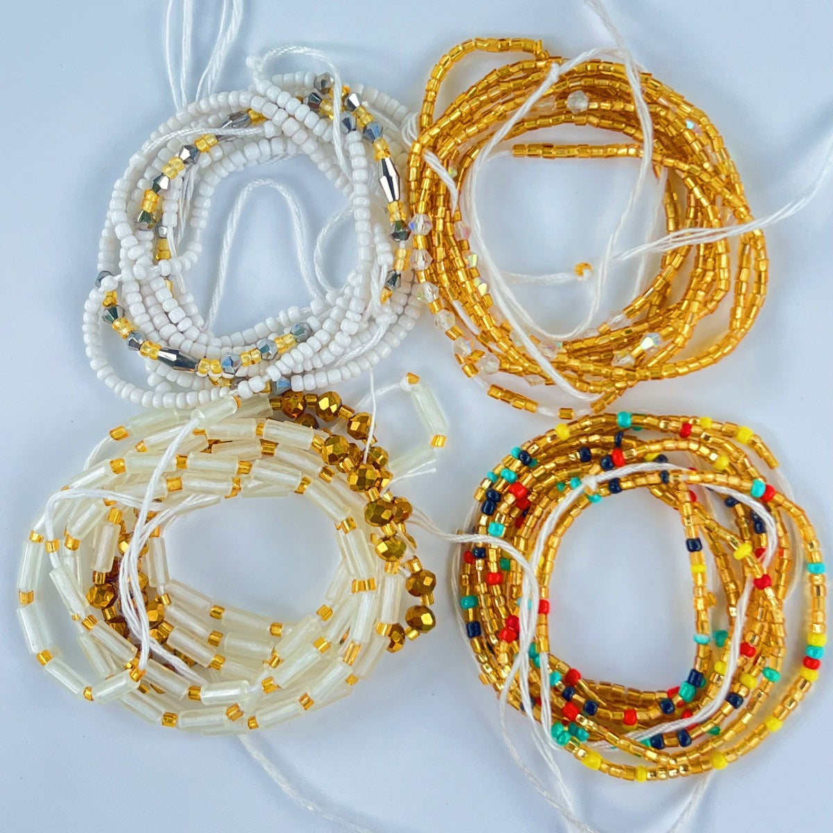 Cadena corporal de cuentas hecha a mano, cadena elástica para cintura con cuentas de arroz de colores de gran tamaño. 