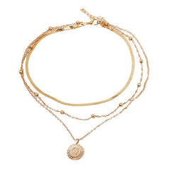 Collar con colgante de loto de aleación apilada y cadena de cuello multicapa 