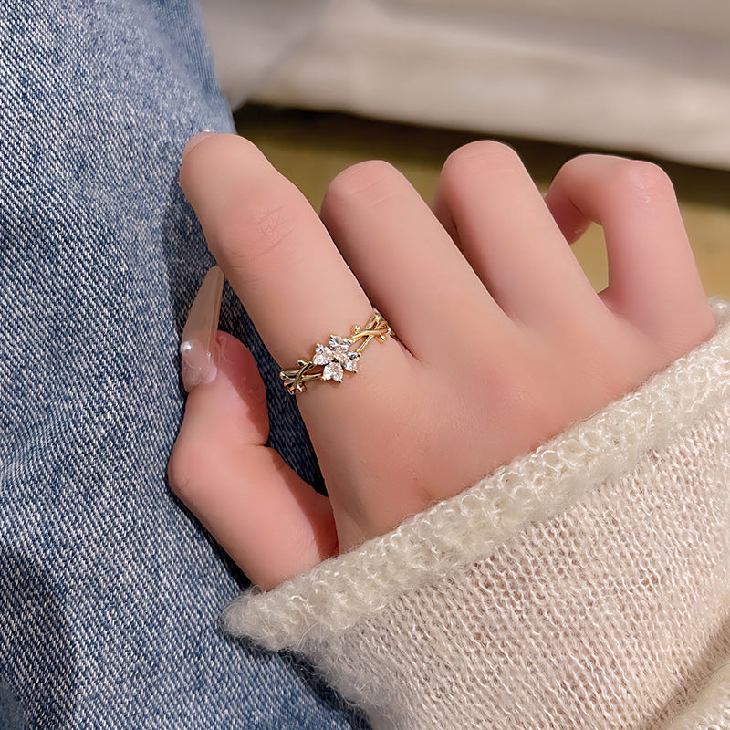 Anillo microengastado, anillo ajustable para dedo índice con apertura de circonitas para mujer