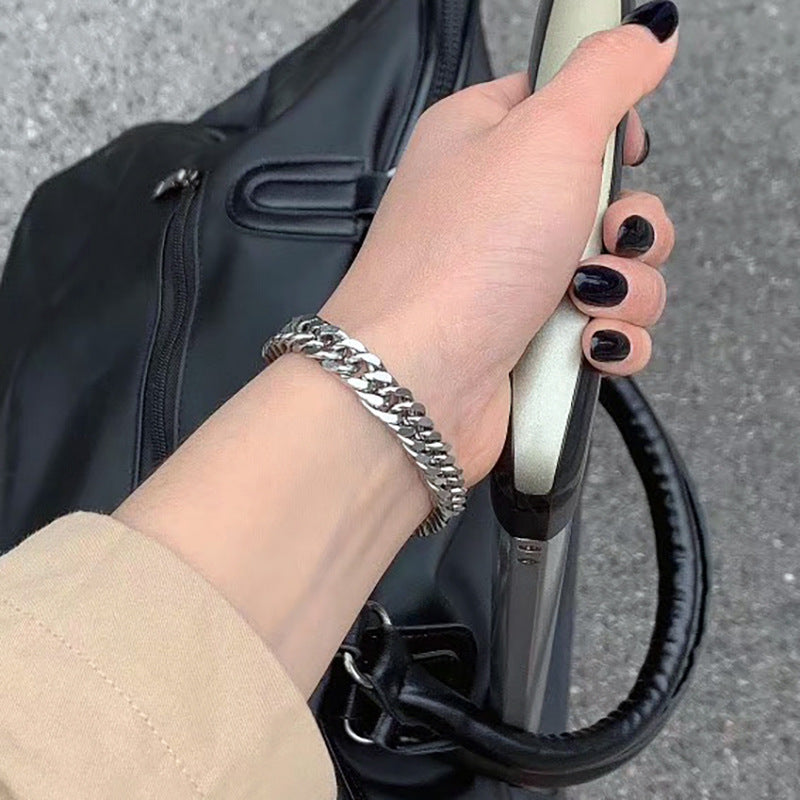 Pulsera de acero de titanio con cadena gruesa cubana para hombre, accesorios para pareja 