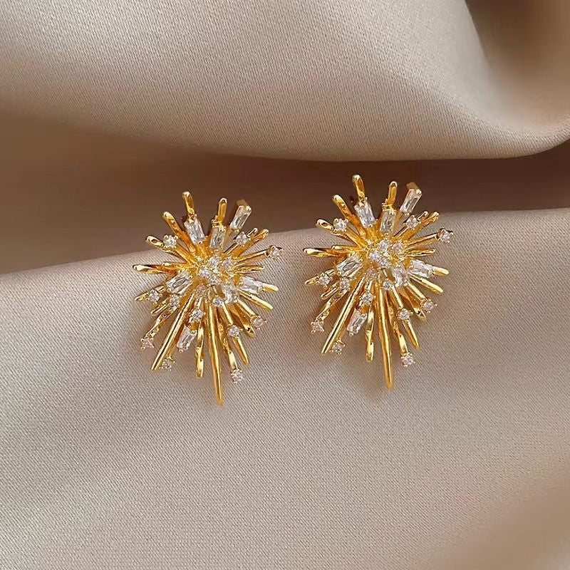 Pendientes de plata S925 con forma de aguja y diamantes de imitación para mujer 
