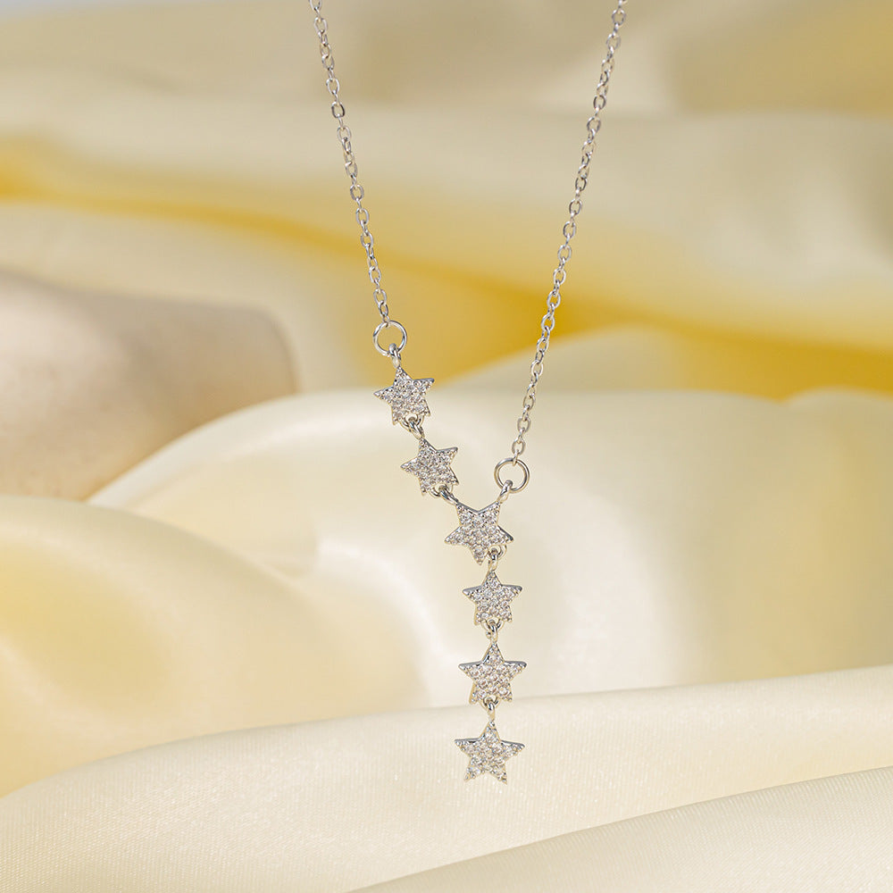 Wholesale Jewelry Sweet Simple Style Star Heart Shape Bow Knot Titanium Steel Zircon Plating Inlay Pendant Necklace