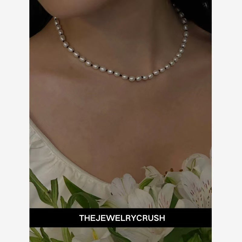 Collar de perlas barrocas naturales de agua dulce con cadena para clavícula 