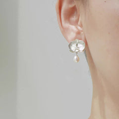 Pendientes de plata S925 con incrustaciones de perlas Phalaenopsis y aguja 